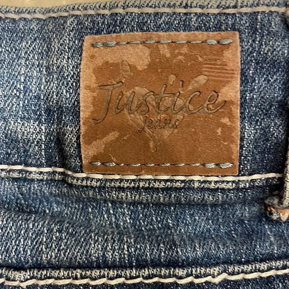 Justice cuffed glitter denim jean shorts girls size 10